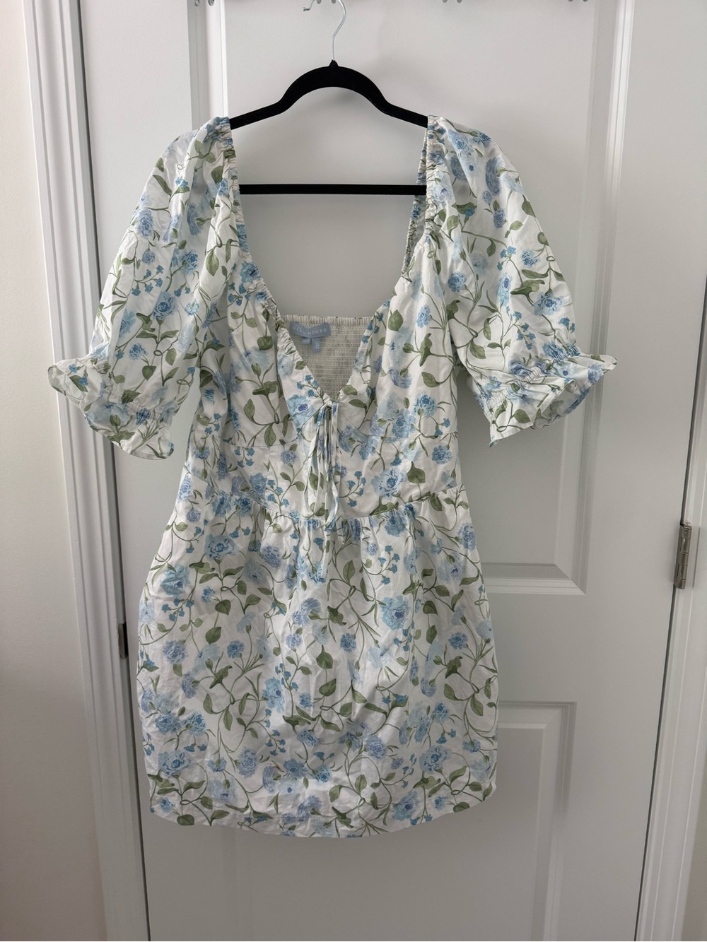 Hill House Ophelia White Mini Dress with Blue Floral Print XXL